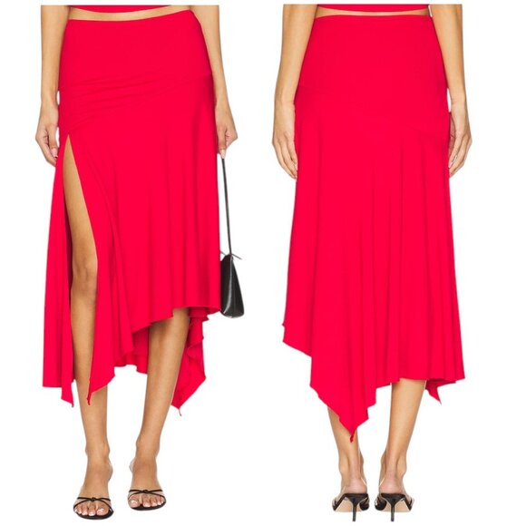 NWT Superdown Jaqualina Vibrant Red Asymmetrical Midi Skirt S Statement Skirt - Picture 1 of 10